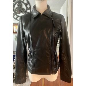VTG HTF Black LambLeather Moto Asymmetrical Zipper VAKKO Size XS Great Condition